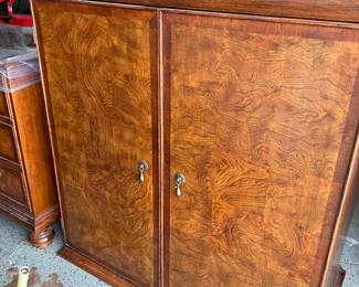 2 piece Burled Walnut Cabinet.  Bottom portion has drawers 