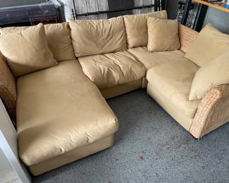 Cozy Sectional - Woven Cane with Taupe covers 