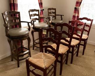 Rattan Woven Seated Chairs, Bar Stools
