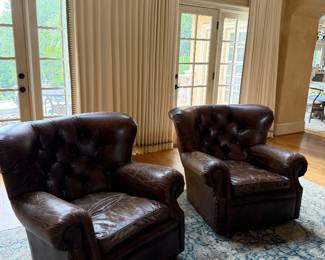 PAIR OF BROWN LEATHER CHAIRS