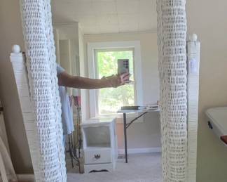 VINTAGE FREE STANDING RATTAN MIRROR