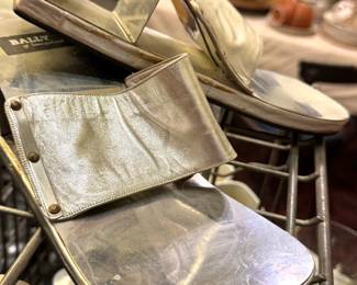 Bally of Switzerland Metallic Silver Architectural Sandals with Matching Clutch