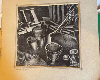 American Regionalist Still Life, Black & White Work on Paper, c. 1930s–40s