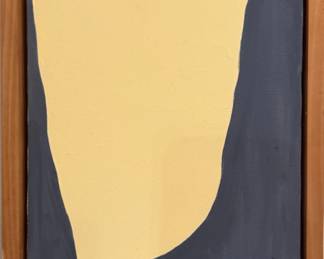 Minimalist Abstract Yellow & Charcoal Geometric Oil Painting on Canvas in Wood Frame
