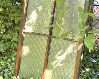 Architectural Salvage Four-Pane Textured Glass Wood Window