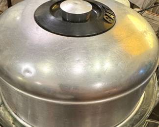 Mid-Century Aluminum Cake Carrier with Black Bakelite Lid Handle