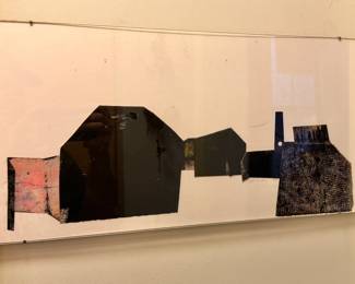 Signed Modernist Abstract Architectural Mixed Media Collage in Lucite Frame
