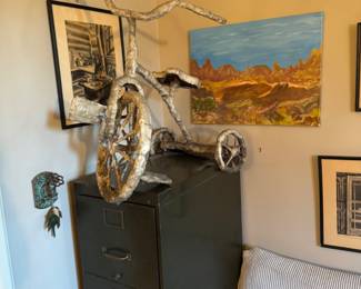 Wax-Dipped Tricycle Mixed-Media Sculpture / Found Object Art