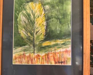 C. Thomas Signed Expressionist Tree Landscape Watercolor / Mixed Media Artwork, Framed