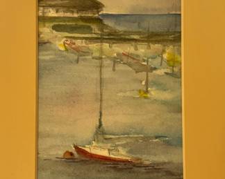 Coastal Harbor Sailboat Watercolor Painting