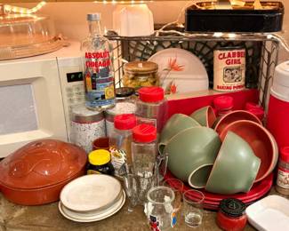 Assorted Kitchenware & Barware Lot Including Stoneware, Glassware, Spice Jars, Small Appliances & Collectibles