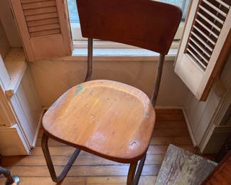 Mid-Century Modern Wood & Tubular Steel Cantilever Side Chair