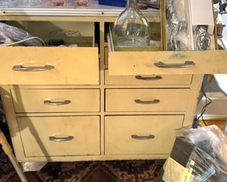 Mid-Century Industrial Metal Six-Drawer Storage Cabinet with Chrome Pulls,