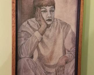 Signed Ann Russo Figural Portrait Drawing