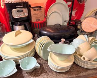 Boontonware 3610 Mid-Century Melmac Dinnerware Set in Seafoam Green & Yellow