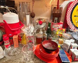Assorted Vintage Mid-Century Kitchenware, Advertising Glassware, Spice Tins, Bottles, Dinnerware & Small Appliances