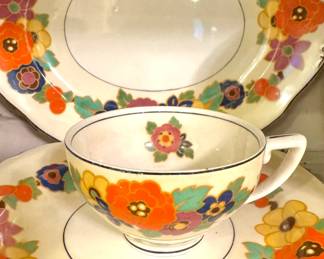 Floral Porcelain Tea Cup, Saucer & Serving Platter Set