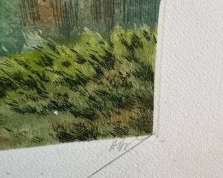 Hand-Colored Etching of Canal Landscape, Original Work on Paper
