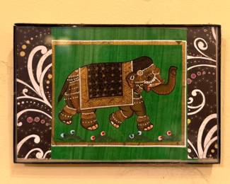 Indian Hand-Painted Jeweled Elephant Folk Art