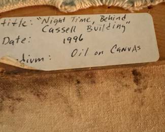 Frank Spidale “Night Time Behind Cassell Building” 1996 Oil on Canvas Painting