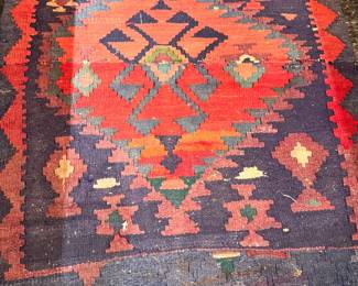 Handwoven Persian / Kurdish Kilim Tribal Wool Rug with Geometric Medallion Design
