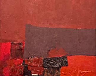 Abstract Red Mixed-Media Collage Painting
