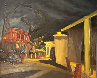 Frank Spidale “Night Time Behind Cassell Building” 1996 Oil on Canvas Painting