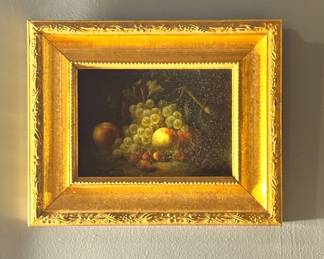 Framed Classical Fruit Still Life Oil Painting with Grapes & Apples