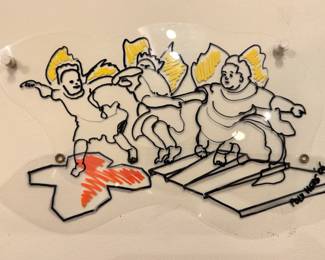 Signed Figural Acrylic Wall Art with Dancing Figures