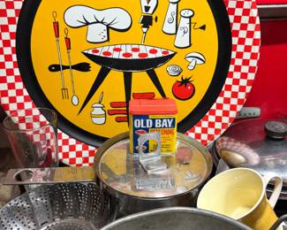Mid-Century Modern Atomic BBQ Barbecue Serving Tray with Red Checkerboard Design