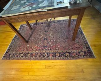 Hand-Knotted Persian-Style Wool Area Rug with Floral Medallion & Border
