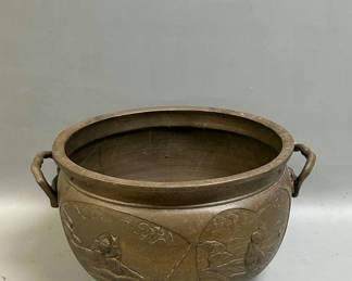Lot 41: Antique Chinese Japanese Bonze Figurative Jardinière