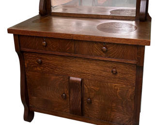 Lot 48: Antique Tiger Oak Buffet Sideboard with mirror.