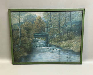 Lot 10: Landscape Bridge Oil on Canvas