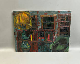 Lot 50: Abstract Living Room Scene Oil Painting