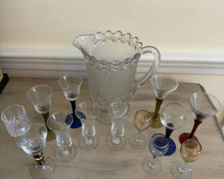 Lot 103: Barware - Cordial Glasses And Pitcher