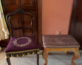 Lot 166: Needlepoint Seat Side Chair And Ottoman
