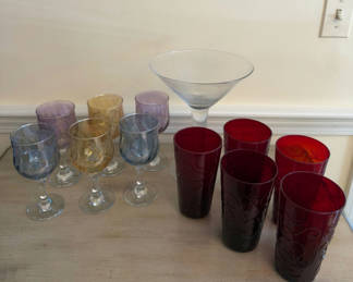 Lot 104: Colored Wine And Drinking Glasses