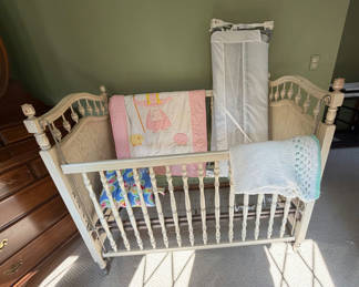 Lot 55: Baby Crib, Guard Rails, Blankets