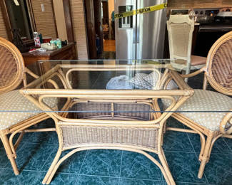 Lot 70: Wicker Table and 2 Chairs with Glass Top