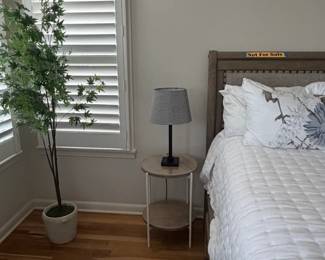 Artificial plants and lamp, bed frame not for sale.