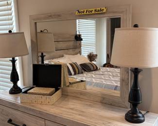 Lamps and deco box, mirror/dresser not for sale.