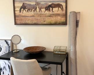 Horse wall art and desk, office chair, rug (new)