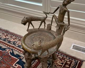 Bronze African Prince's Chair with Figural Leopards