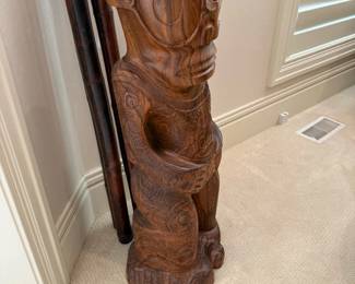 Hand Carved Signed Teak Wood Tiki Statue