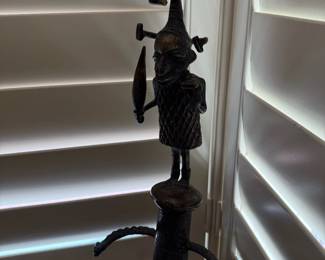 African Benin Bronze Oduduwa Helmet Mask or Ceremonial Tusk Stand