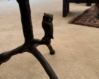 Giacometti Style Side Table with Wrought Iron Tree Branch and Owl Base