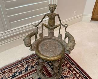 Bronze African Prince's Chair with Figural Leopards