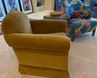 Vintage Olive Green Velvet Armchair