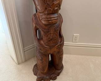Hand Carved Signed Teak Wood Tiki Statue